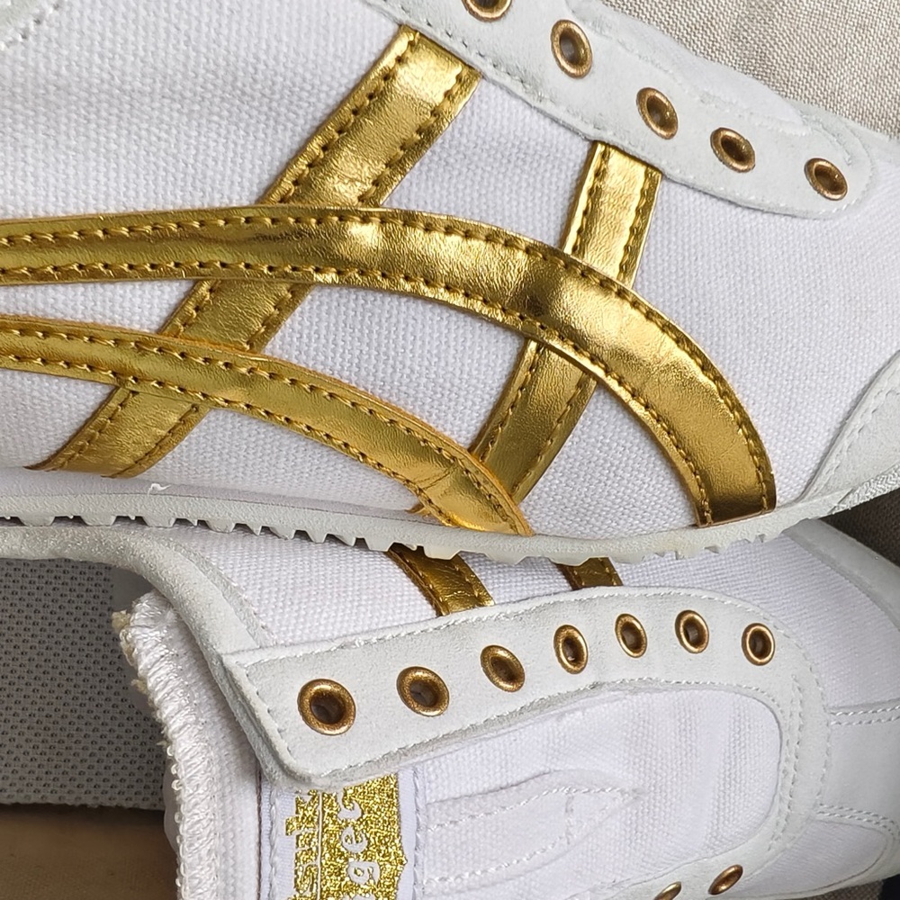 Onitsuka Tiger by Asics Women's White Sneakers with Metallic Gold Stripes - Picture 10 of 12